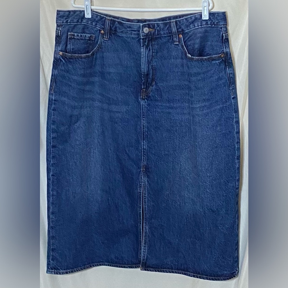 Old Navy High Rise Plus Size Blue Denim Jean Skirt w/ Front Slit